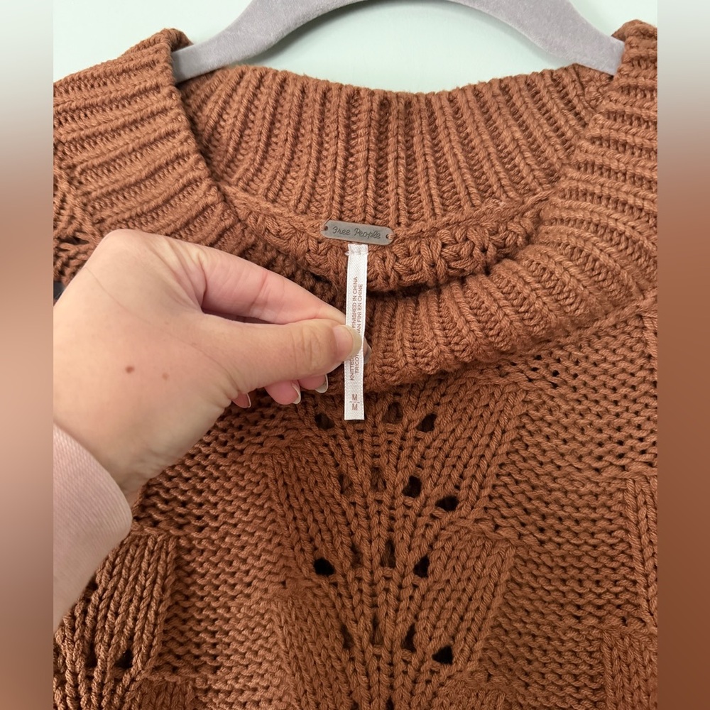 Free People Bell Song Crewneck Chunky Knit Sweater Brown Cotton Blend Medium - Picture 5 of 8